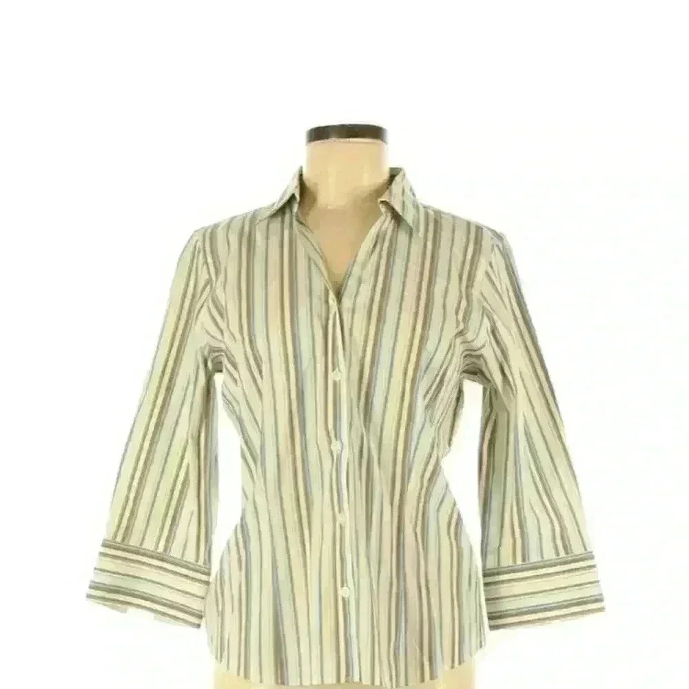 Eddie Bauer Blouse Wrinkle-Resistant Striped 3/4 Sleeves Womens Size Medium NEW